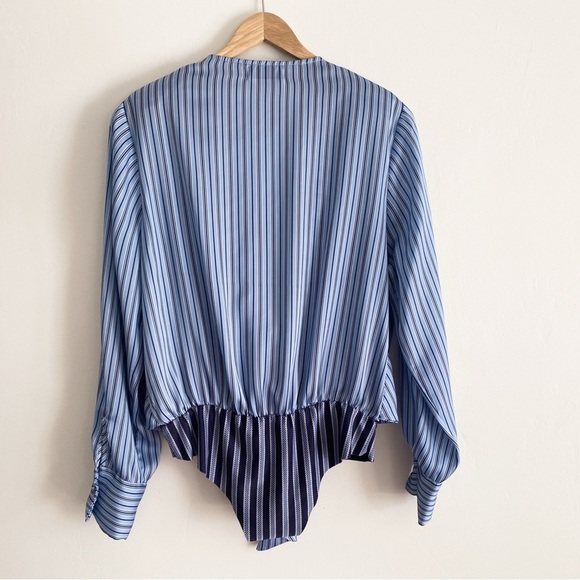 Zara Blue Striped Wrap Bodysuit, Size M - Picture 8 of 14